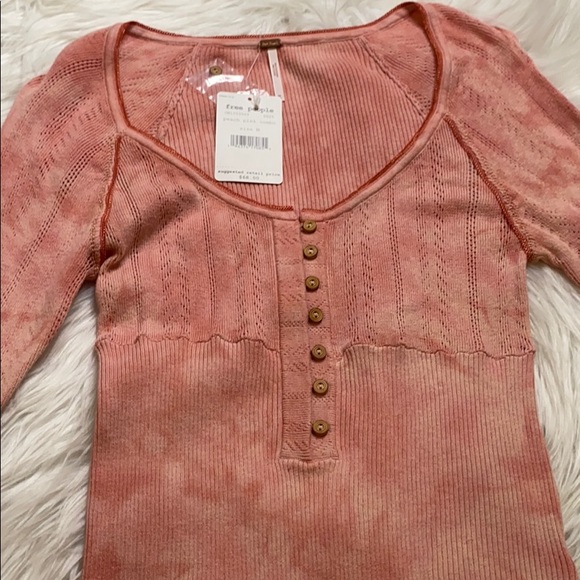 Free People Peach/Pink Combo Shirt w/ Buttons - Picture 4 of 6